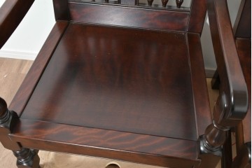 中古　美品　松本民芸家具　挽物の意匠が美しい1人掛けD型布張りイス2脚セット　(R-089726)