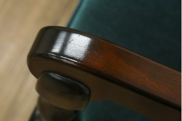 中古　美品　松本民芸家具　挽物の意匠が美しい1人掛けD型布張りイス2脚セット　(R-089726)