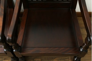 中古　美品　松本民芸家具　挽物の意匠が美しい1人掛けD型布張りイス2脚セット　(R-089726)