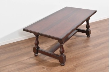 中古　美品　松本民芸家具　重厚な挽物脚が目を引くC型センターテーブル　(R-089733)