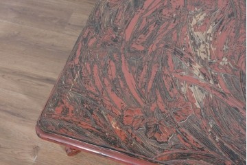 【簡易リペア限定品】　和製ヴィンテージ　昭和中期　鎌倉彫り　天板一面の大胆な草花彫刻が目を惹く座卓　※天板に反りあり　(R-089737)