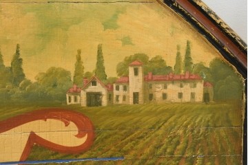 イタリアヴィンテージ　1950年から1970年頃　著名工房ペイント作品　ビストロの店舗什器としておすすめ!　野菜と農園風景を描いた青果店風ペイント看板　(R-089746)