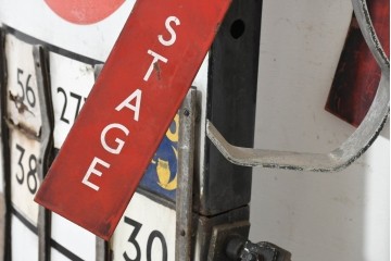イギリスヴィンテージ　1950年から1970年頃　ロンドン交通局　ラウンデル(Roundel)　BUS STOP(バスストップ)　レトロな魅力あふれるバス停看板　(R-089757)
