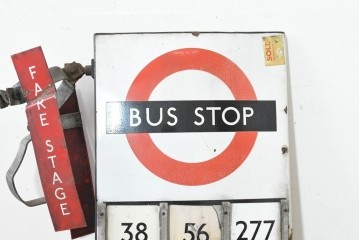 イギリスヴィンテージ　1950年から1970年頃　ロンドン交通局　ラウンデル(Roundel)　BUS STOP(バスストップ)　レトロな魅力あふれるバス停看板　(R-089757)