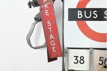 イギリスヴィンテージ　1950年から1970年頃　ロンドン交通局　ラウンデル(Roundel)　BUS STOP(バスストップ)　レトロな魅力あふれるバス停看板　(R-089757)