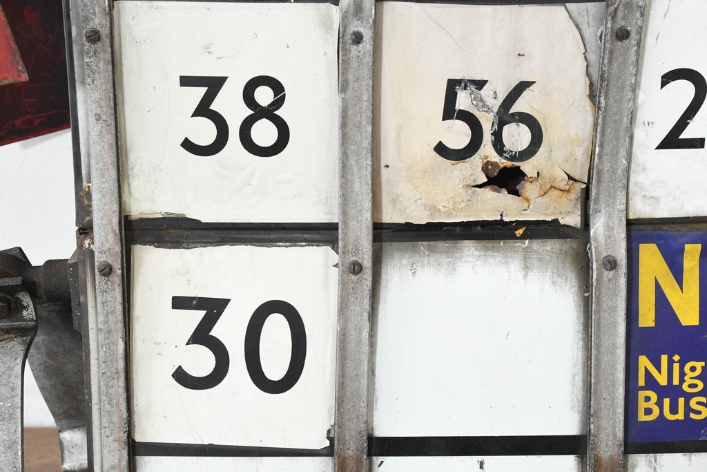 イギリスヴィンテージ　1950年から1970年頃　ロンドン交通局　ラウンデル(Roundel)　BUS STOP(バスストップ)　レトロな魅力あふれるバス停看板　(R-089757)