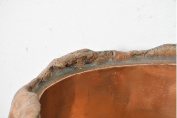 和製ヴィンテージ　昭和中期　自然木　存在感のある銅落とし付きくり抜き火鉢　(R-089773)