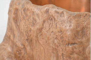 和製ヴィンテージ　昭和中期　自然木　存在感のある銅落とし付きくり抜き火鉢　(R-089773)