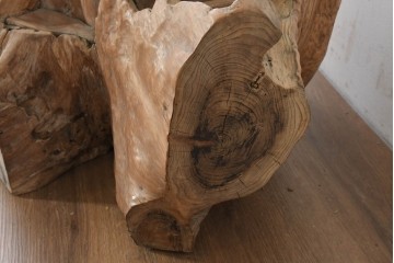 和製ヴィンテージ　昭和中期　自然木　存在感のある銅落とし付きくり抜き火鉢　(R-089773)
