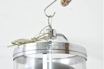 中古　美品　大型　クロムメッキ　ランタン風デザインのキャンドル型ペンダントライト　(R-089790)