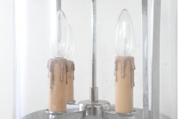 中古　美品　大型　クロムメッキ　ランタン風デザインのキャンドル型ペンダントライト　(R-089790)