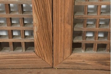 中国アンティーク建具　1900年頃　李朝風建具　均整の取れた格子意匠が魅力の窓2枚(1対)セット　(R-089795)