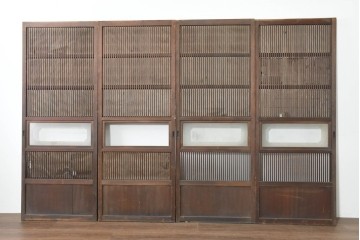 アンティーク建具　昭和初期から昭和中期　幅狭サイズの裏障子付き格子戸4枚セット　(R-089809)