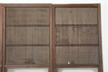 アンティーク建具　昭和初期から昭和中期　幅狭サイズの裏障子付き格子戸4枚セット　(R-089809)