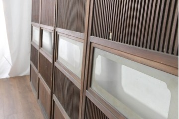 アンティーク建具　昭和初期から昭和中期　幅狭サイズの裏障子付き格子戸4枚セット　(R-089809)