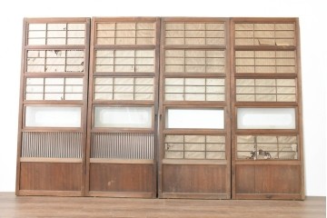 アンティーク建具　昭和初期から昭和中期　幅狭サイズの裏障子付き格子戸4枚セット　(R-089809)