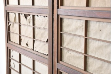 アンティーク建具　昭和初期から昭和中期　幅狭サイズの裏障子付き格子戸4枚セット　(R-089809)