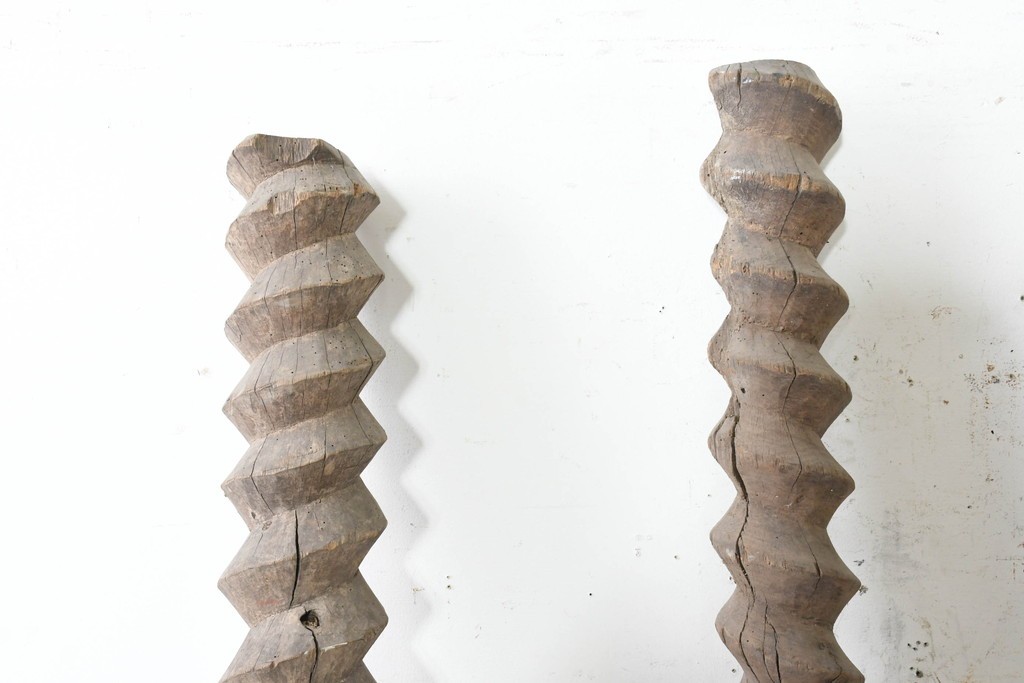 イギリスアンティーク　大型オブジェ　ワインプレス用?　木製スクリューシャフト4本セット　(R-089810)