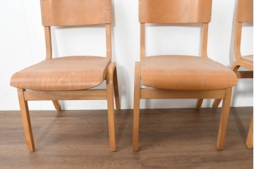 イギリスヴィンテージ　スタッキングできるスクールチェア4脚セット　(R-089812)