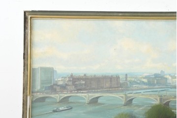 【簡易リペア限定品】　イギリスヴィンテージ　特大!!　肉筆油彩画　ロンドンを見下ろすパノラマ構図のインテリアアート　(R-089813)