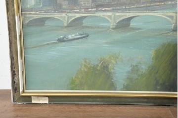 【簡易リペア限定品】　イギリスヴィンテージ　特大!!　肉筆油彩画　ロンドンを見下ろすパノラマ構図のインテリアアート　(R-089813)