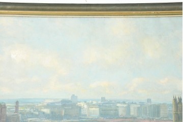 【簡易リペア限定品】　イギリスヴィンテージ　特大!!　肉筆油彩画　ロンドンを見下ろすパノラマ構図のインテリアアート　(R-089813)