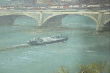 【簡易リペア限定品】　イギリスヴィンテージ　特大!!　肉筆油彩画　ロンドンを見下ろすパノラマ構図のインテリアアート　(R-089813)