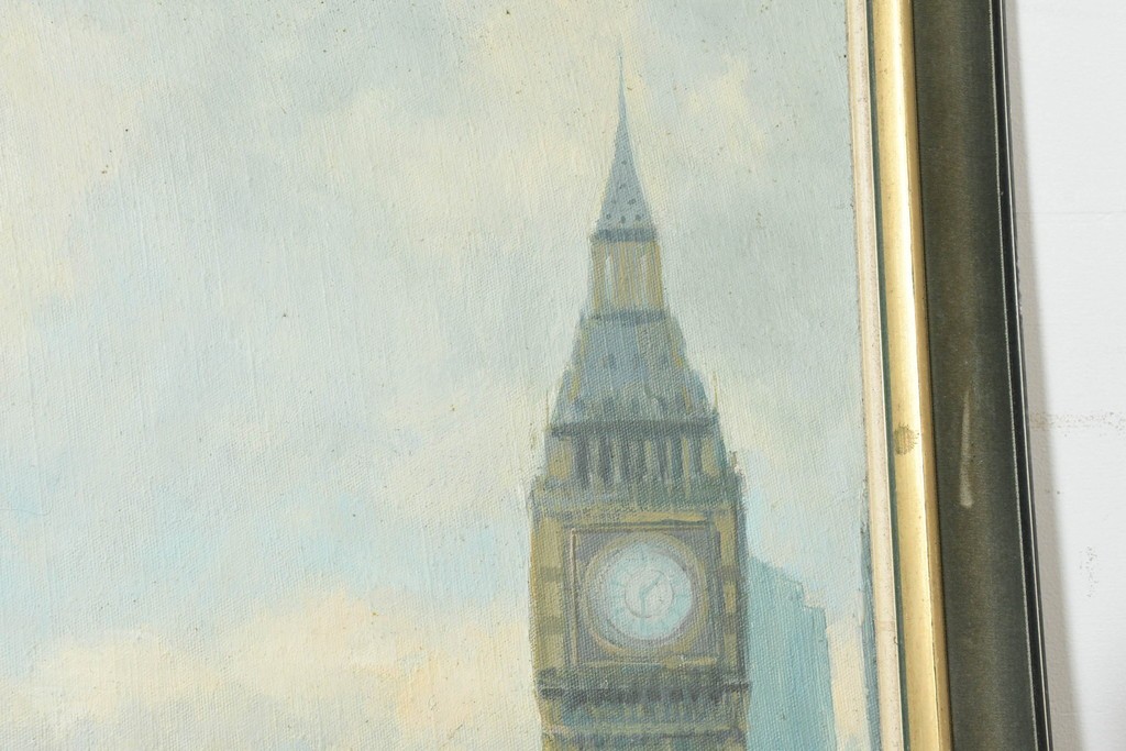 【簡易リペア限定品】　イギリスヴィンテージ　特大!!　肉筆油彩画　ロンドンを見下ろすパノラマ構図のインテリアアート　(R-089813)