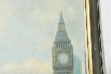 【簡易リペア限定品】　イギリスヴィンテージ　特大!!　肉筆油彩画　ロンドンを見下ろすパノラマ構図のインテリアアート　(R-089813)