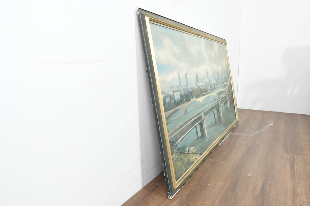 【簡易リペア限定品】　イギリスヴィンテージ　特大‼　肉筆油彩画　セント・ポール大聖堂が描かれたインテリアアート　(R-089814)