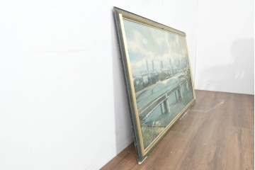 【簡易リペア限定品】　イギリスヴィンテージ　特大‼　肉筆油彩画　セント・ポール大聖堂が描かれたインテリアアート　(R-089814)