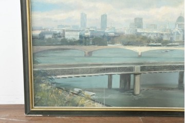【簡易リペア限定品】　イギリスヴィンテージ　特大‼　肉筆油彩画　セント・ポール大聖堂が描かれたインテリアアート　(R-089814)