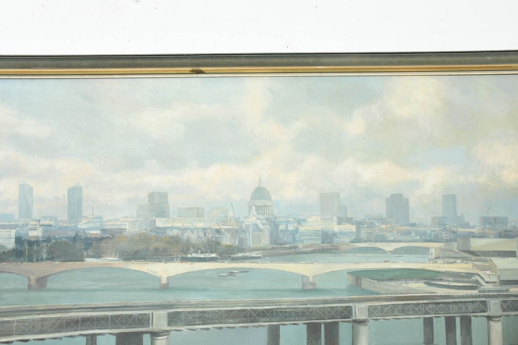 【簡易リペア限定品】　イギリスヴィンテージ　特大‼　肉筆油彩画　セント・ポール大聖堂が描かれたインテリアアート　(R-089814)