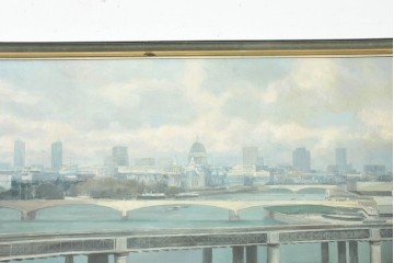 【簡易リペア限定品】　イギリスヴィンテージ　特大‼　肉筆油彩画　セント・ポール大聖堂が描かれたインテリアアート　(R-089814)