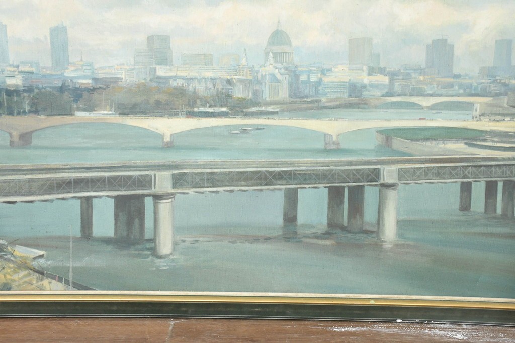 【簡易リペア限定品】　イギリスヴィンテージ　特大‼　肉筆油彩画　セント・ポール大聖堂が描かれたインテリアアート　(R-089814)