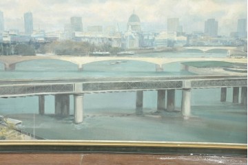 【簡易リペア限定品】　イギリスヴィンテージ　特大‼　肉筆油彩画　セント・ポール大聖堂が描かれたインテリアアート　(R-089814)