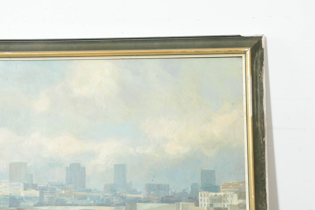 【簡易リペア限定品】　イギリスヴィンテージ　特大‼　肉筆油彩画　セント・ポール大聖堂が描かれたインテリアアート　(R-089814)
