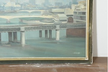 【簡易リペア限定品】　イギリスヴィンテージ　特大‼　肉筆油彩画　セント・ポール大聖堂が描かれたインテリアアート　(R-089814)