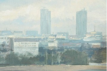 【簡易リペア限定品】　イギリスヴィンテージ　特大‼　肉筆油彩画　セント・ポール大聖堂が描かれたインテリアアート　(R-089814)