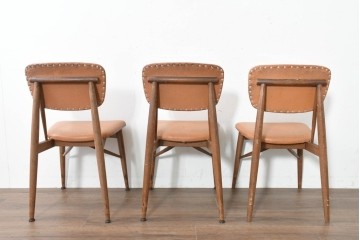 和製ヴィンテージ　1960年から1970年頃　ビニールレザー　レトロなデザインのダイニングチェア3脚セット　(R-089815)