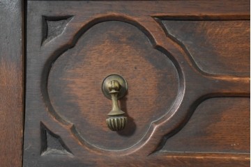 イギリスアンティーク　オーク材　クラシカルな意匠が印象的なキャビネット　(R-089819)
