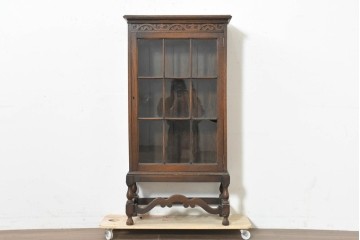 イギリスアンティーク　1930年頃　オーク材　格子ガラス戸が上品なキャビネット　(R-089829)