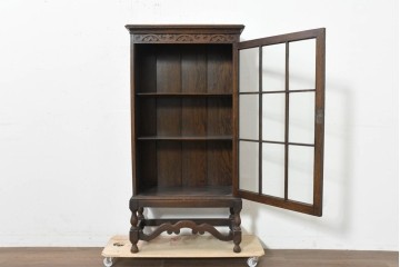 イギリスアンティーク　1930年頃　オーク材　格子ガラス戸が上品なキャビネット　(R-089829)