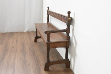 イギリスアンティーク　1900年頃　オーク材　素朴な木の風合いとターニングレッグが魅力のベンチ　(R-089835)