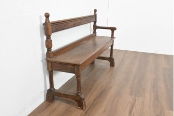 イギリスアンティーク　1900年頃　オーク材　素朴な木の風合いとターニングレッグが魅力のベンチ　(R-089835)