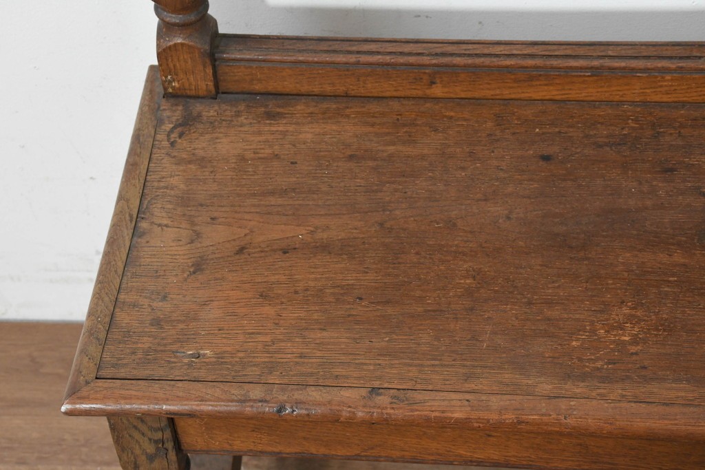 イギリスアンティーク　1900年頃　オーク材　素朴な木の風合いとターニングレッグが魅力のベンチ　(R-089835)
