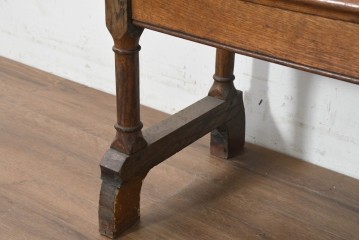 イギリスアンティーク　1900年頃　オーク材　素朴な木の風合いとターニングレッグが魅力のベンチ　(R-089835)