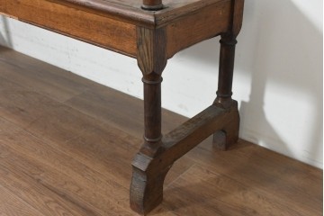 イギリスアンティーク　1900年頃　オーク材　素朴な木の風合いとターニングレッグが魅力のベンチ　(R-089835)