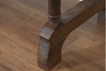イギリスアンティーク　1900年頃　オーク材　素朴な木の風合いとターニングレッグが魅力のベンチ　(R-089835)
