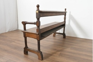 イギリスアンティーク　1900年頃　オーク材　素朴な木の風合いとターニングレッグが魅力のベンチ　(R-089835)